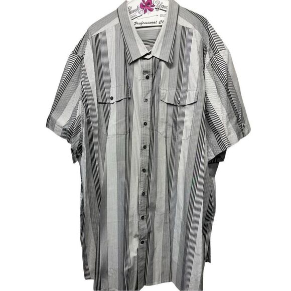 6XL DXL Synrgy Men’s Collared Button Up Striped Short Sleeve Sport Shirt - Picture 1 of 5